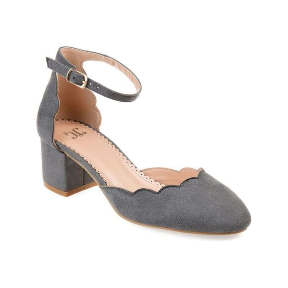 JOURNEE COLLECTION Womens Gray Scalloped Edna Round Toe Block Heel Pumps 8 - Picture 1 of 4